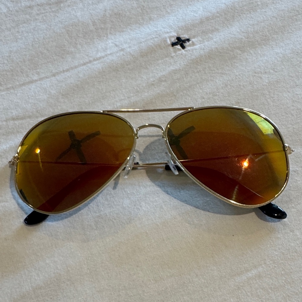 Gold Aviator Sunglasses with Orange Lenses